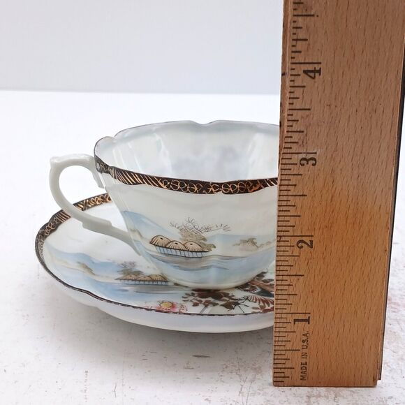 Vintage Japanese Kutani Style Hand Painted Cup And Saucer Eggshell Porcelain - Picture 14 of 16